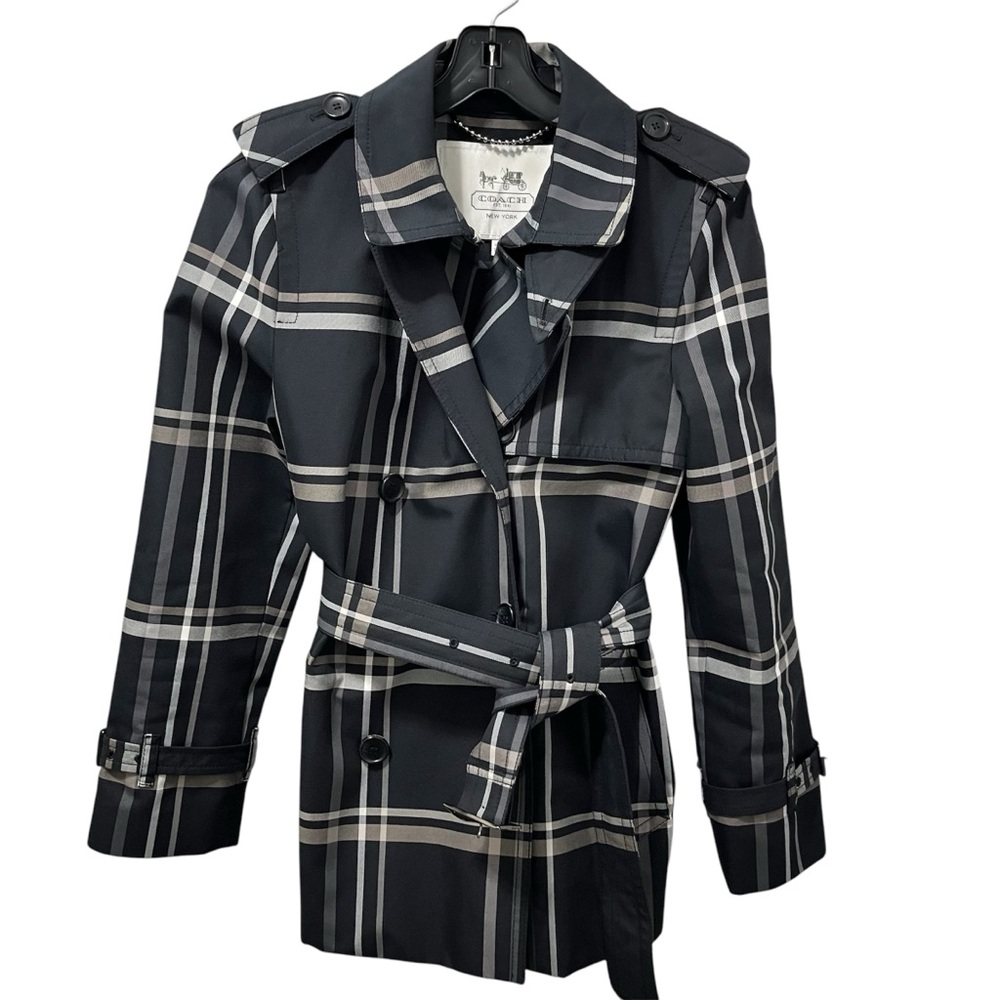 ⭐️Host Pick⭐️Coach Black Plaid Short Trench Coat Size Medium